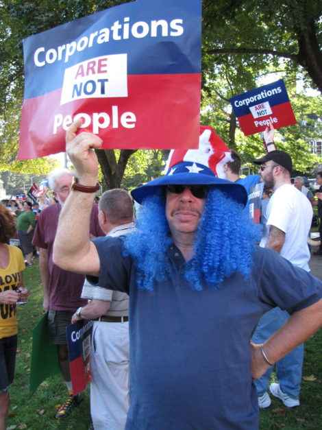 Art Ames donned a patriotic costume to take part in the Occupy Berkshires demonstration in 2011 in front of Town Hall.