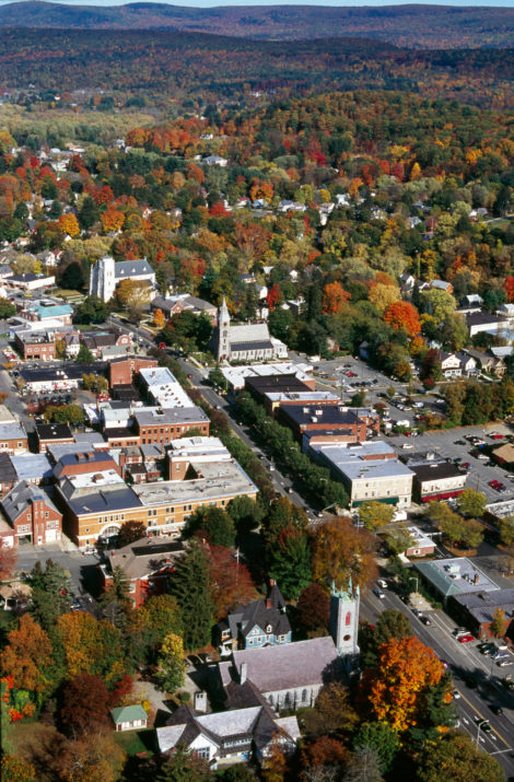 An aerial view of the center of Great Barrington where the Talk the Walk tour will take place Saturday, May 2, from 10 to 1 p.m.