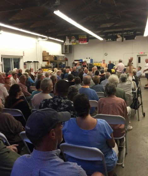 Town Moderator Michael Forbes Wilcox takes questions during the Alford town meeting. Photo: Heather Bellow