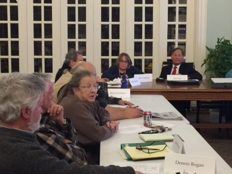 Housatonic Environmental Action League (HEAL)’s Judy Herkimer (third from left) questioning the DEP's Eva Tor.