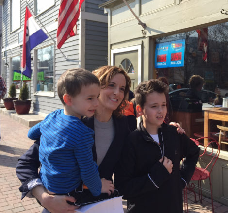 Andrea Harrington with her two boys during her announcement.