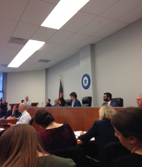 The hearing on the tariff for the Northeast Direct pipeline before the Massachusetts DPU in February. Photo: Mary Douglas