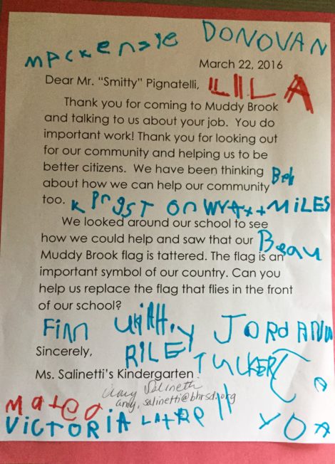 Kindergarten class letter to Rep. Pignatelli.