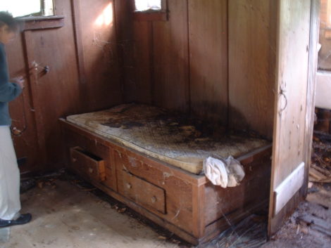 The Johnson camp had a fireplace, a bunk for naps and an attached lavatory. Photo; Bernard A. Drew 