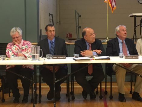 Town Administrator Jorja-Ann Marsden at left, with Stockbridge selectmen: from left, Ernest Chuck Cardillo, Steve Shatz, and Charles Gillett. Photo: David Scribner