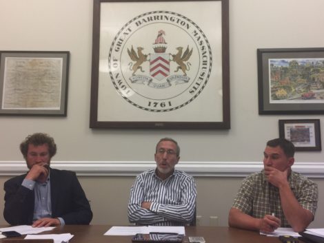 Selectboard members, from left, Sean Stanton, Steve Bannon and Dan Bailly, consider items to be placed before voters at the special town meeting. Photo: Heather Bellow