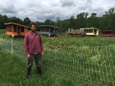 Sean Stanton of North Plain Farms in front of his laying hen operation near Project Native's site. Stanton's proposal for the agricultural use of the Project Native property was accepted. Photo: Heather Bellow