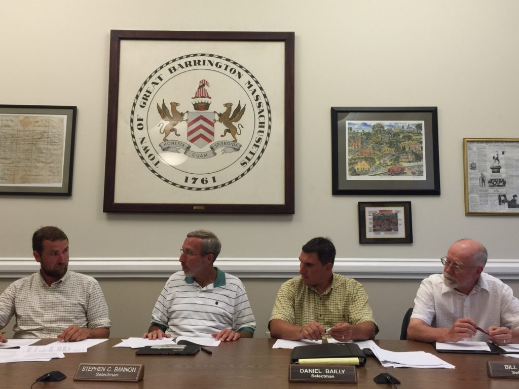 Selectboard Chair Sean Stanton, Vice Chair Steve Bannon, Daniel Bailly, and Bill Cooke unanimously say yes to a letter of approval. Photo: Heather Bellow.