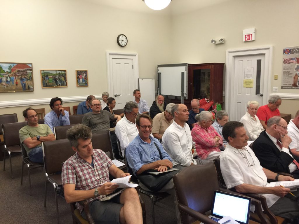 The audience. In second row: Green Tea Party members Ron Blumenthal, left, and Bobby Houston, at his right in blue shirt. Photo: Heather Bellow.