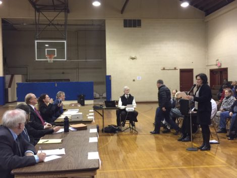 Town Manager Jennifer Tabakin addressing the DPU during a hearing in the Housie Dome in January on the proposed Housatonic Water Works rate increase. Photo: Heather Bellow