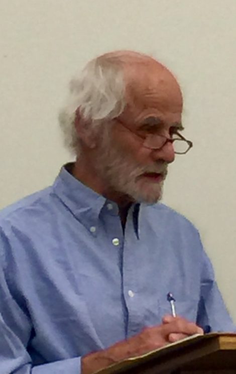 Kingsley Little, the father of an addict, speaks to the Great Barrington Selectboard last month. Photo: Heather Bellow