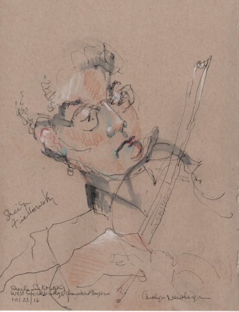 Violinist Sheila Fiekowski. Illustration by Carolyn Newberger.