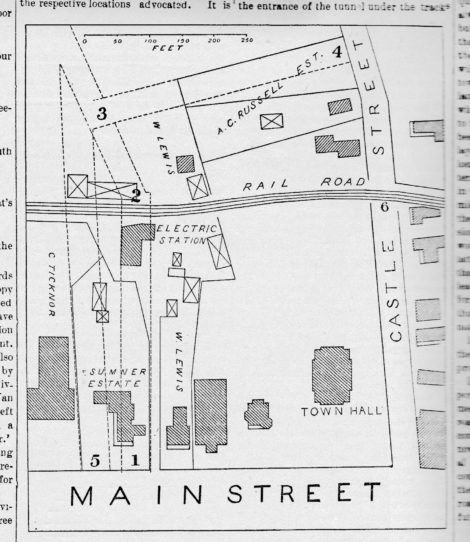 The Berkshire News commissioned this map in 1894 to illustrate two possibilities for the placement of what became Taconic Avenue in Great Barrington.