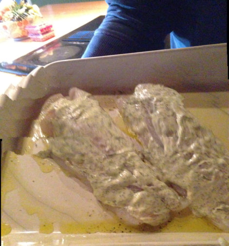 The cod steak smeared with Stonewall Kitchen’s Lemon Herb Aïoli.