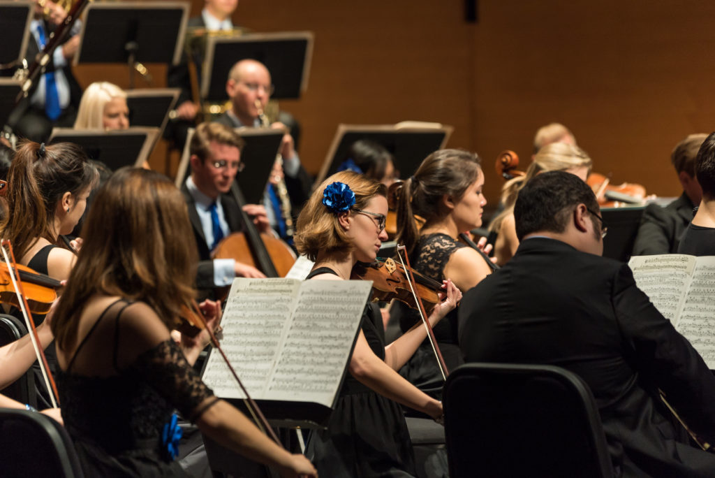 Lara Baker-Finch and other members of The Orchestra Now performing at Bard College's Fisher Center in Annandale-on-Hudson, New York. Photo: Matt Dine