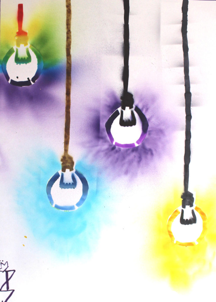 "Lightbulbs," airbrush, Monument Valley Middle School, Great Barrington