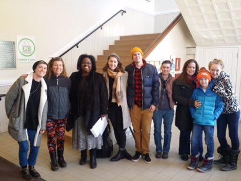 Gwendolyn Van Sant (third from left) with SURJ and Multicultural BRIDGE staff submitting citizens' petition at Great Barrington Town Hall. Photo: Sara Mugridge