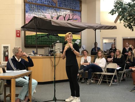 Parent Mariana Cicerchia of Great Barrington appeals to the School Committee not to reduce the full-time elementary Spanish position. Photo: Terry Cowgill