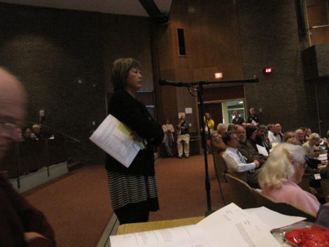 Former Finance Committee Chair Sharon Gregory, at last year's town meeting. Photo: David Scribner
