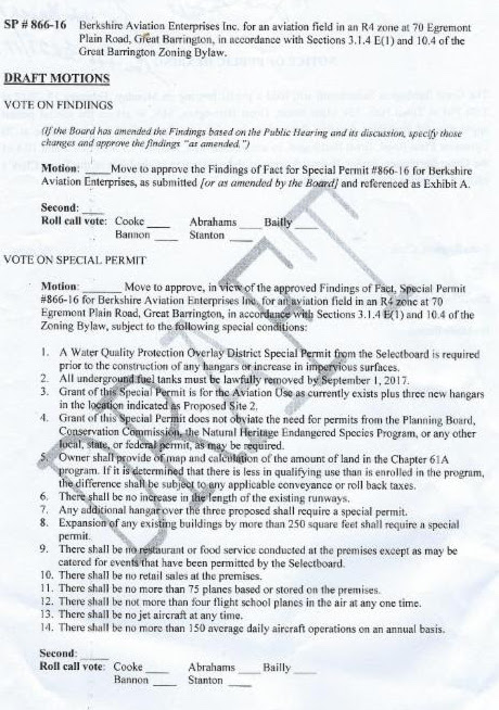 A draft of the town's proposed airport conditions.