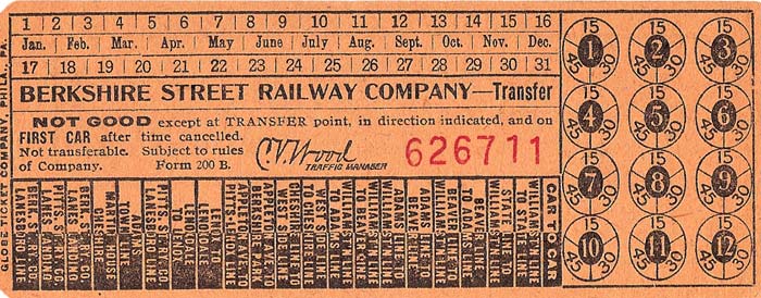 Berkshire Street Railway Company trolley transfer