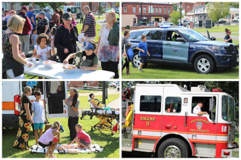Some of the activities at the National Night Out event in Pittsfield included a donut decorating station from Shire Donuts, a tour of State Police, Pittsfield Police and Fire Department vehicles, and demonstrations of equipment from County Ambulance. Photos by Shaw Israel Izikson.