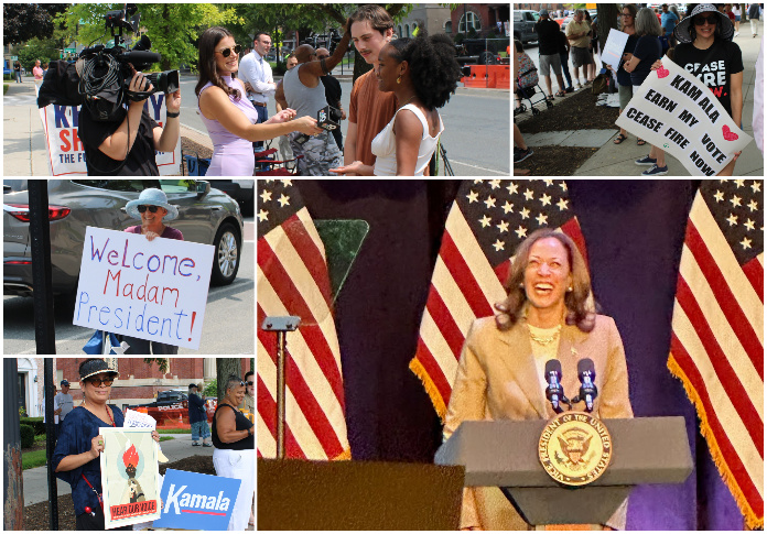 Vice President Kamala Harris spoke at a private fundraising event at Pittsfield’s Colonial Theater on Saturday, July 27. Hundreds of people stood across the street from the theater to either greet, cheer, or boo the vice president. All photos by Shaw Israel Izikson except Vice President Harris photo by Peter Most.