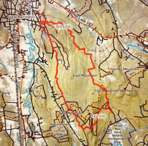 Graphic provided by Great Barrington Fire Department. According to the department, the red line indicates where firebreaks have been cut. A firebreak is a man made or natural gap in the forest with the intention of stopping the growth of the fire.