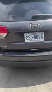 A license plate from one of the vehicles used by ICE agents.