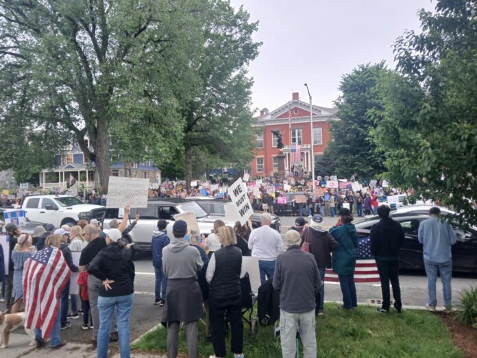 Record-breaking crowds of people at the No Kings rally outside of Great Barrington Town Hall on Saturday, June 14. Photo by Emma Kales.