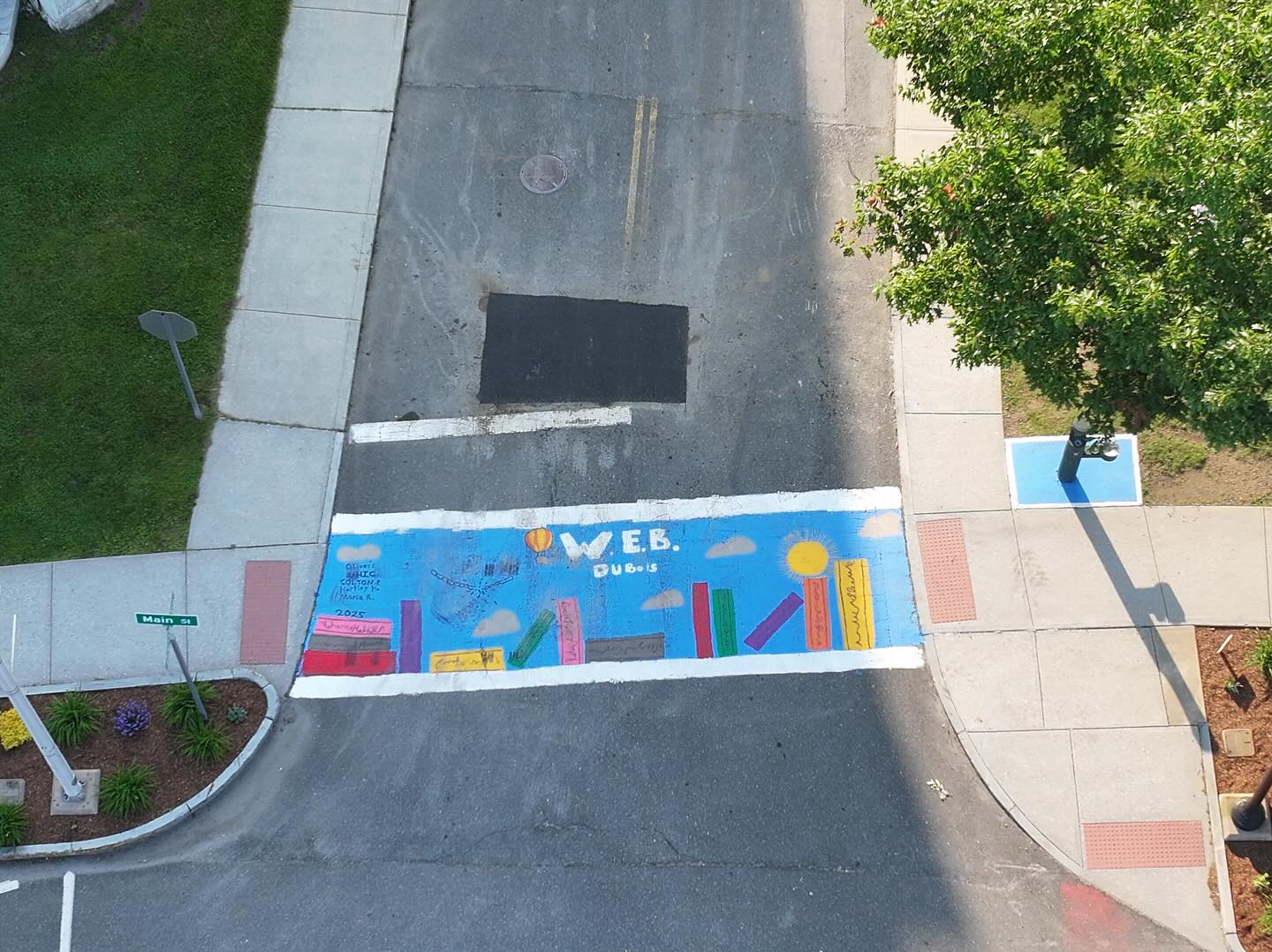 An aerial view of one of the two completed crosswalks. Photo submitted.