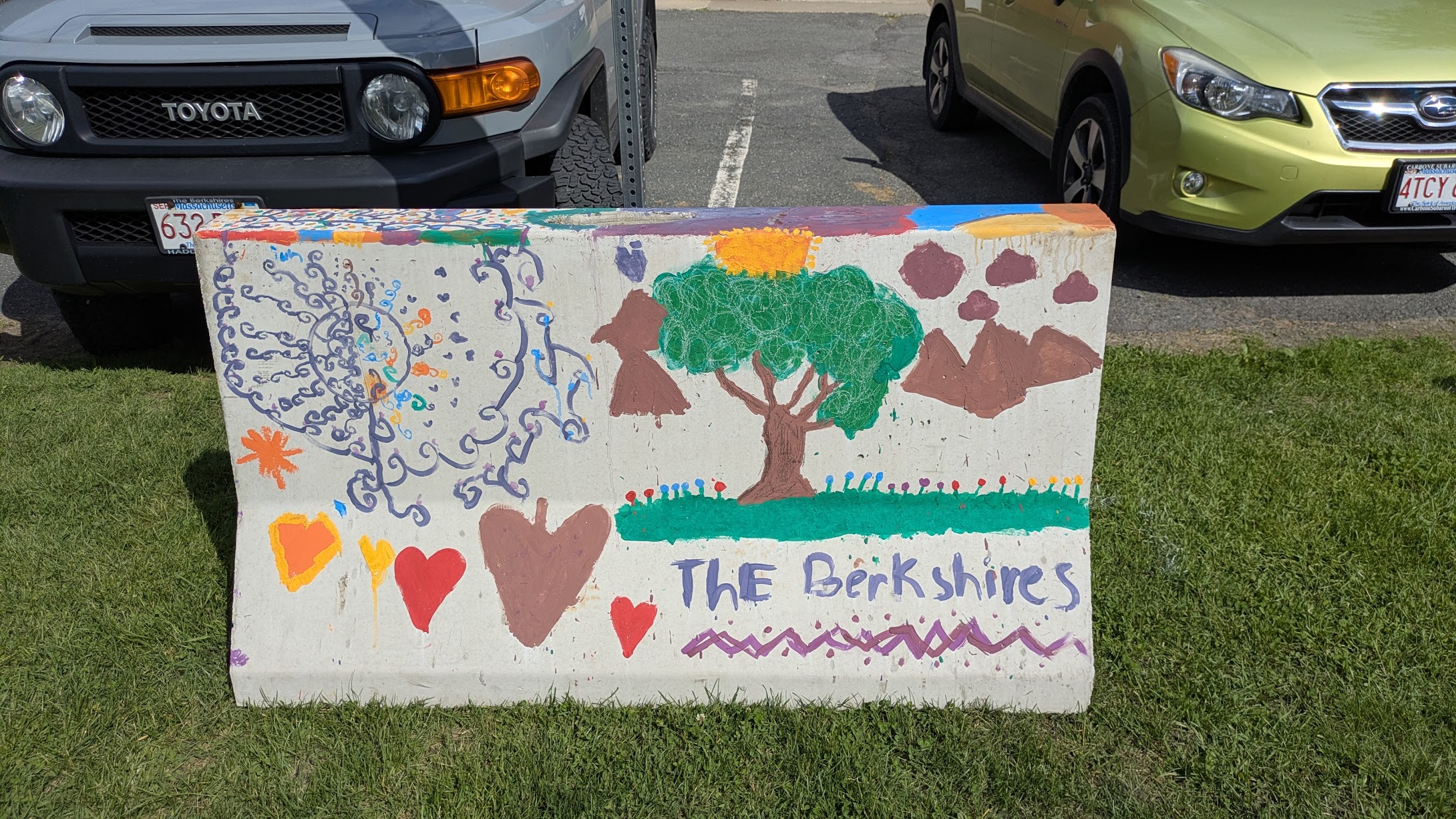 One of several concrete barricades near Great Barrington Town Hall painted by W.E.B. Du Bois students. Photo by Shaw Israel Izikson.