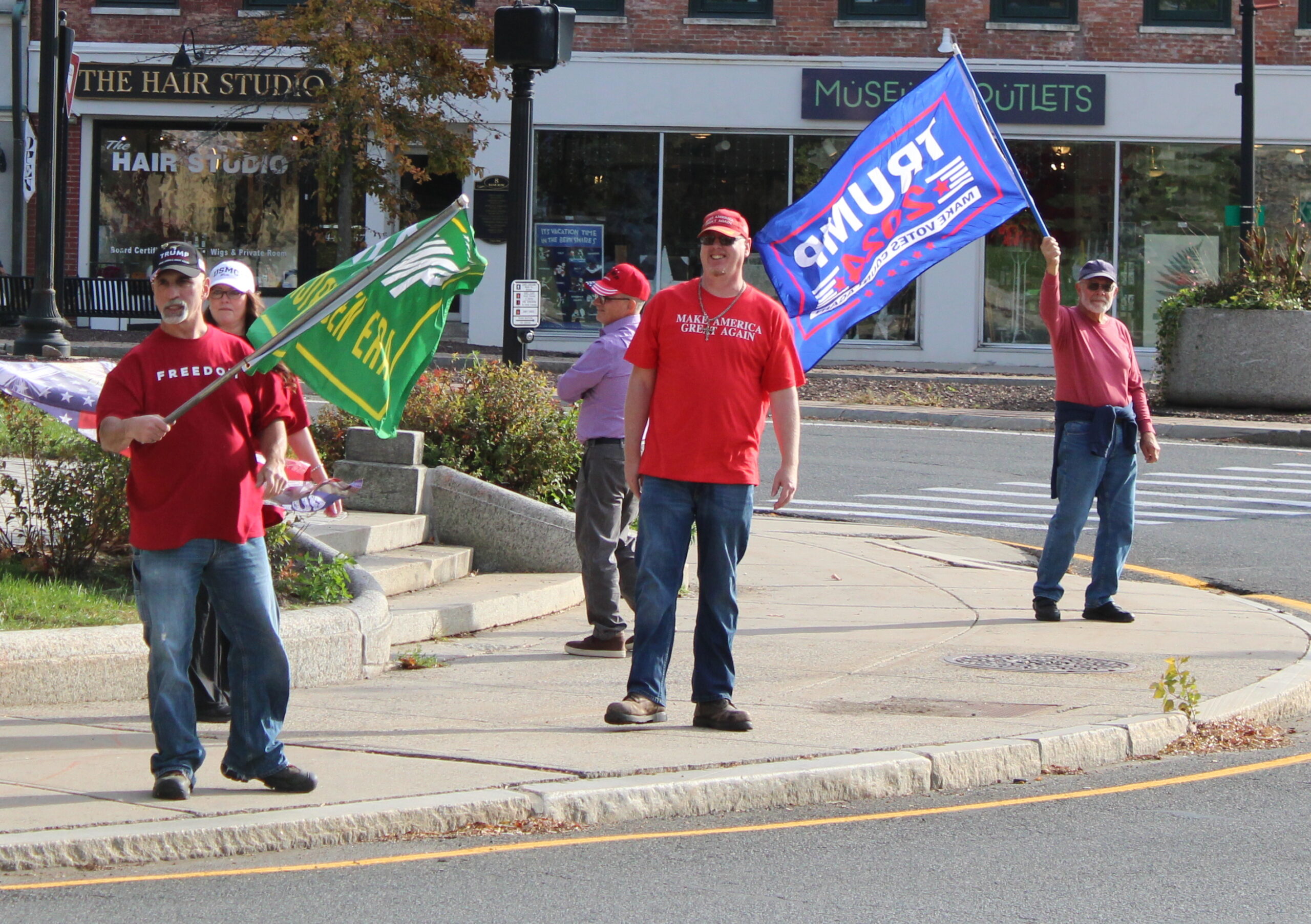 Some of the 10 pro-Trump supporters at Park Square at a counter rally to No Kings. Photo by Shaw Israel Izikson.