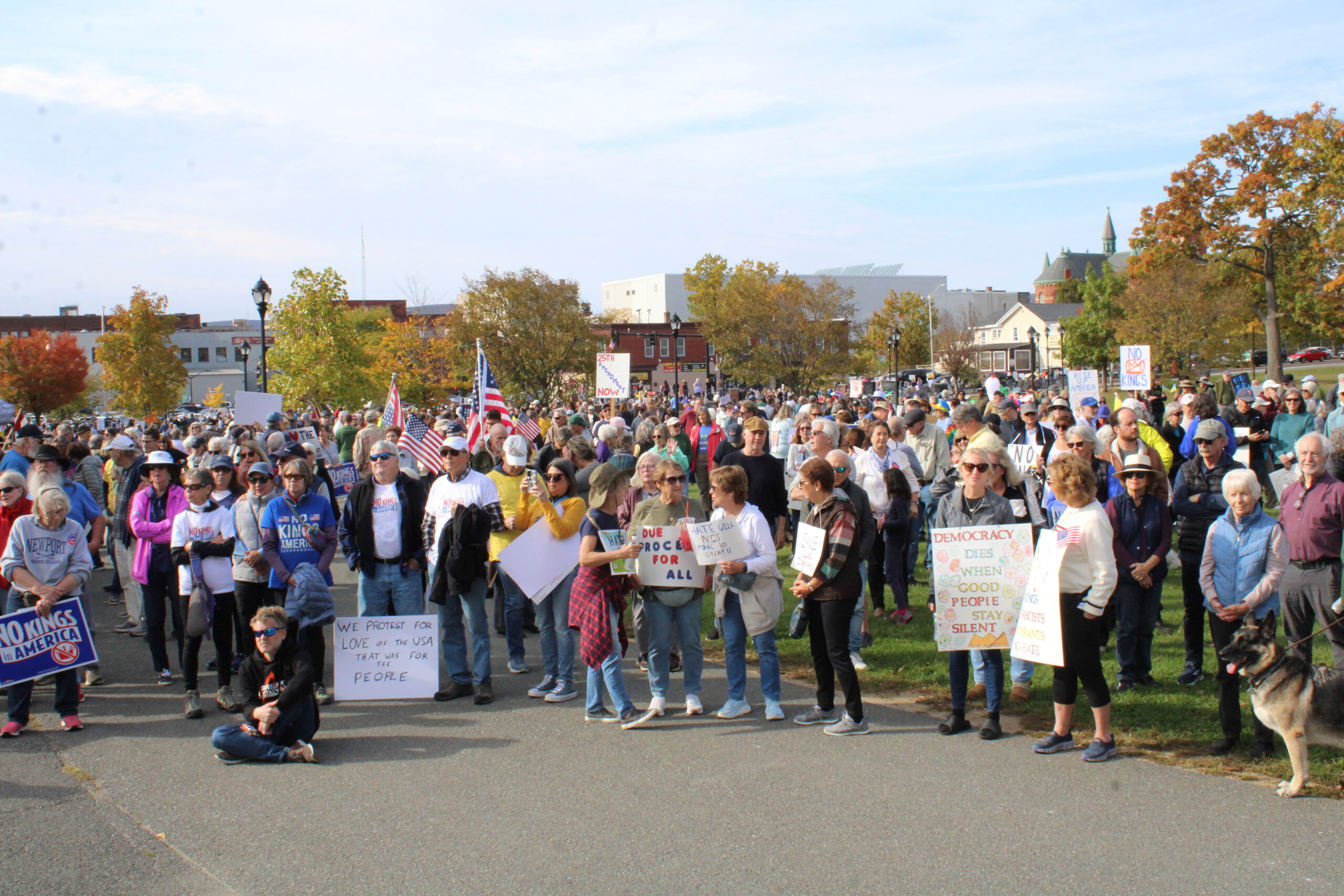 Participants at the No Kings Rally held at the Common in Pittsfield Saturday, October 18. Photo by Shaw Israel Izikson.