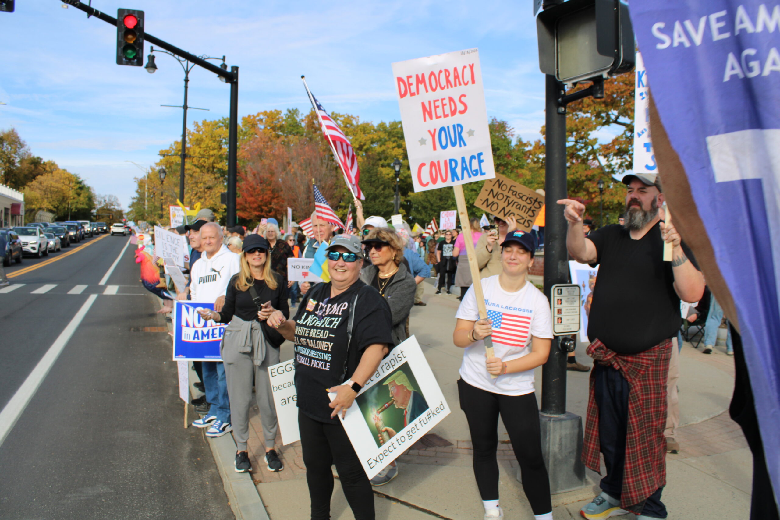 Participants at the No Kings Rally held at the Common in Pittsfield Saturday, October 18. Photo by Shaw Israel Izikson.