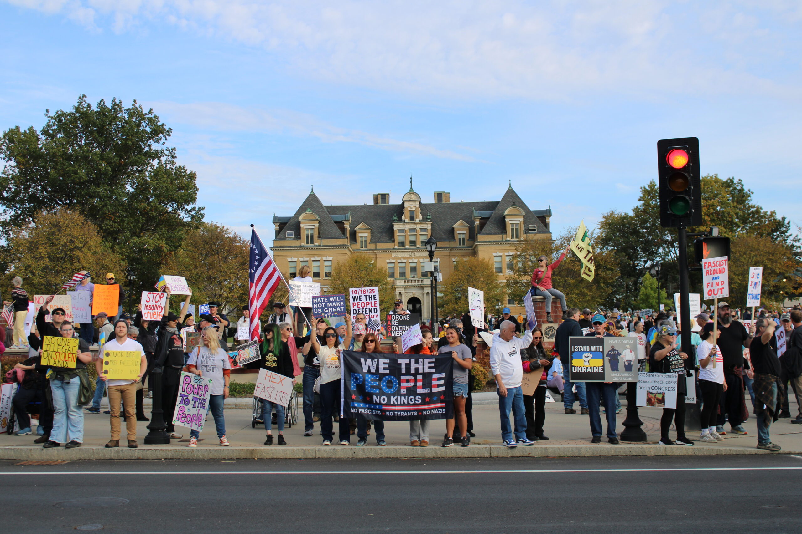 Some of the over 3,000 attendees of the No Kings Rally at The Common in Pittsfield on October 18. Photo by Shaw Israel Izikson.