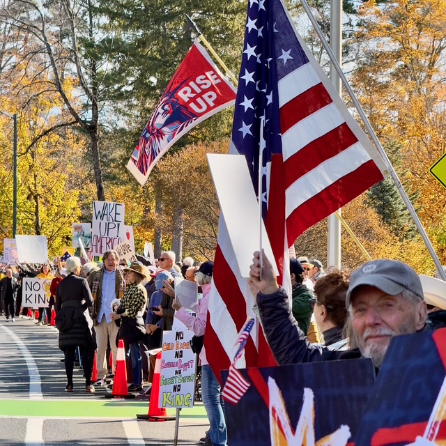 The Stockbridge No Kings rally. Photo by Lionel Delevinge.
