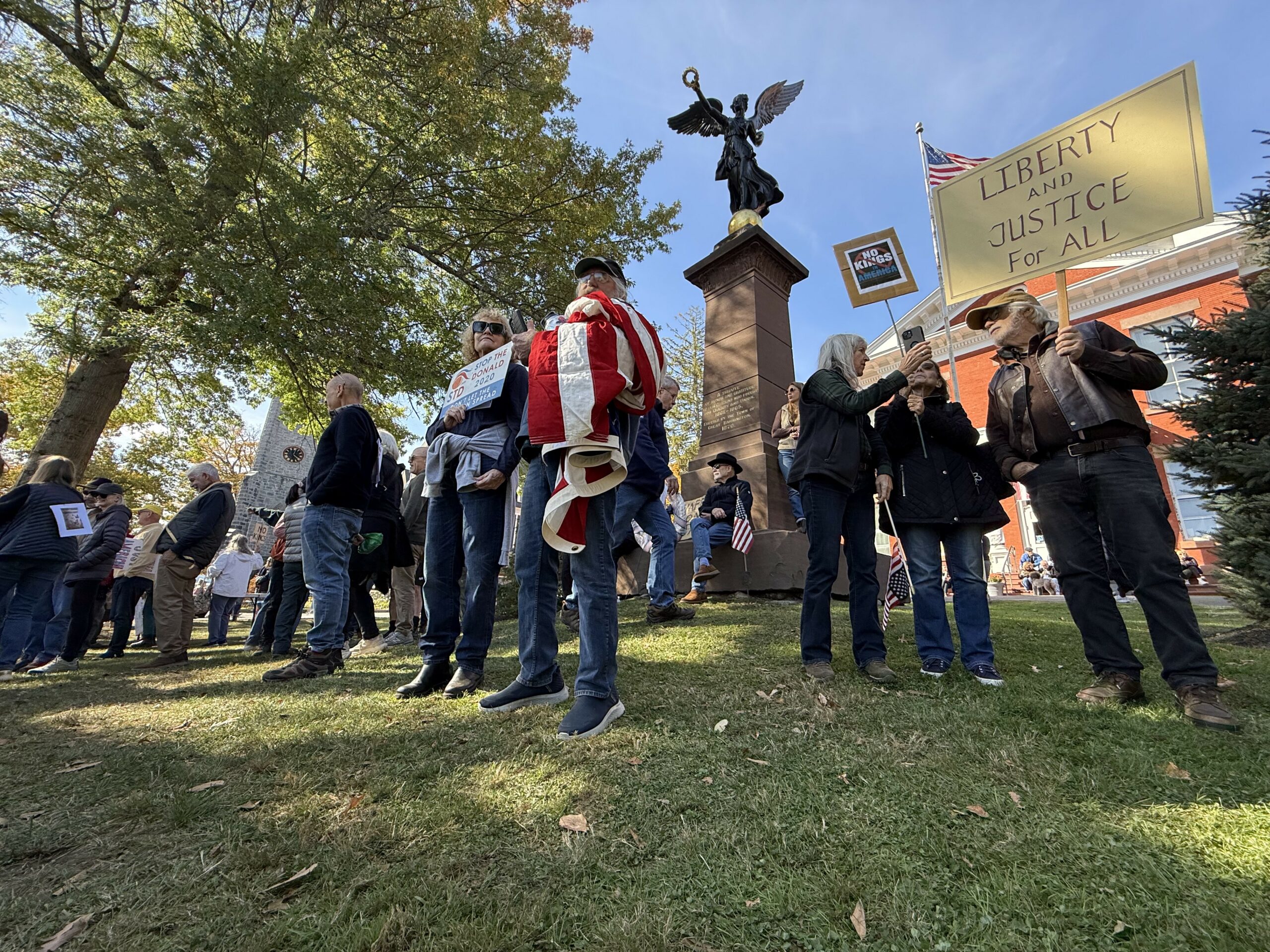 Some of the participants in the No Kings rally at Great Barrington Town Hall on Saturday, Oct. 18. Photo by Jesse Weissman.