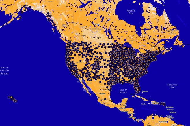 A map of No Kings rallies held throughout the United States on Saturday, October 18. Screenshot from the official event website.