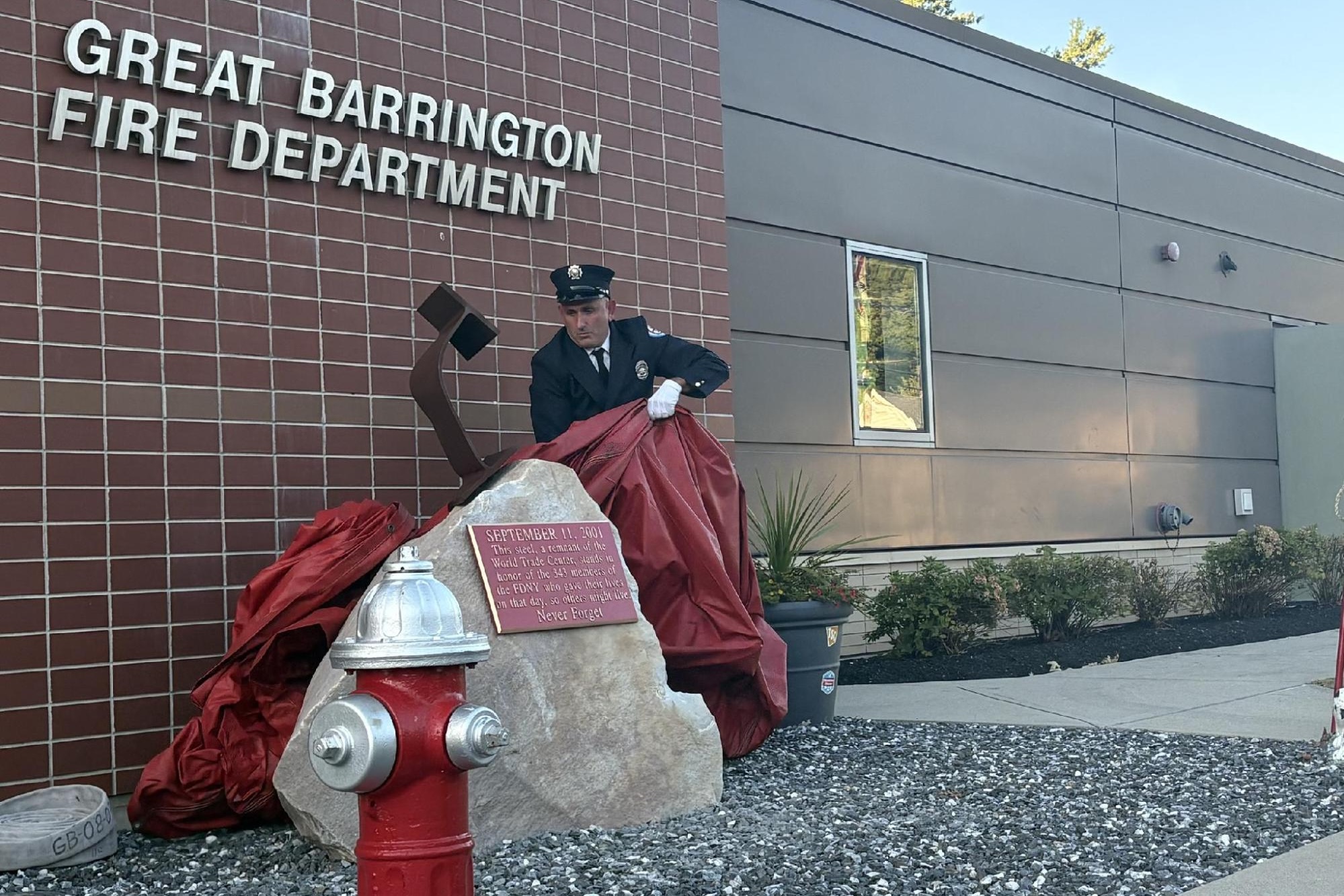 Great Barrington Fire Department honors 9/11 first responders, victims with memorial boasting a beam segment from the World Trade Center wreckage - The Berkshire Edge
